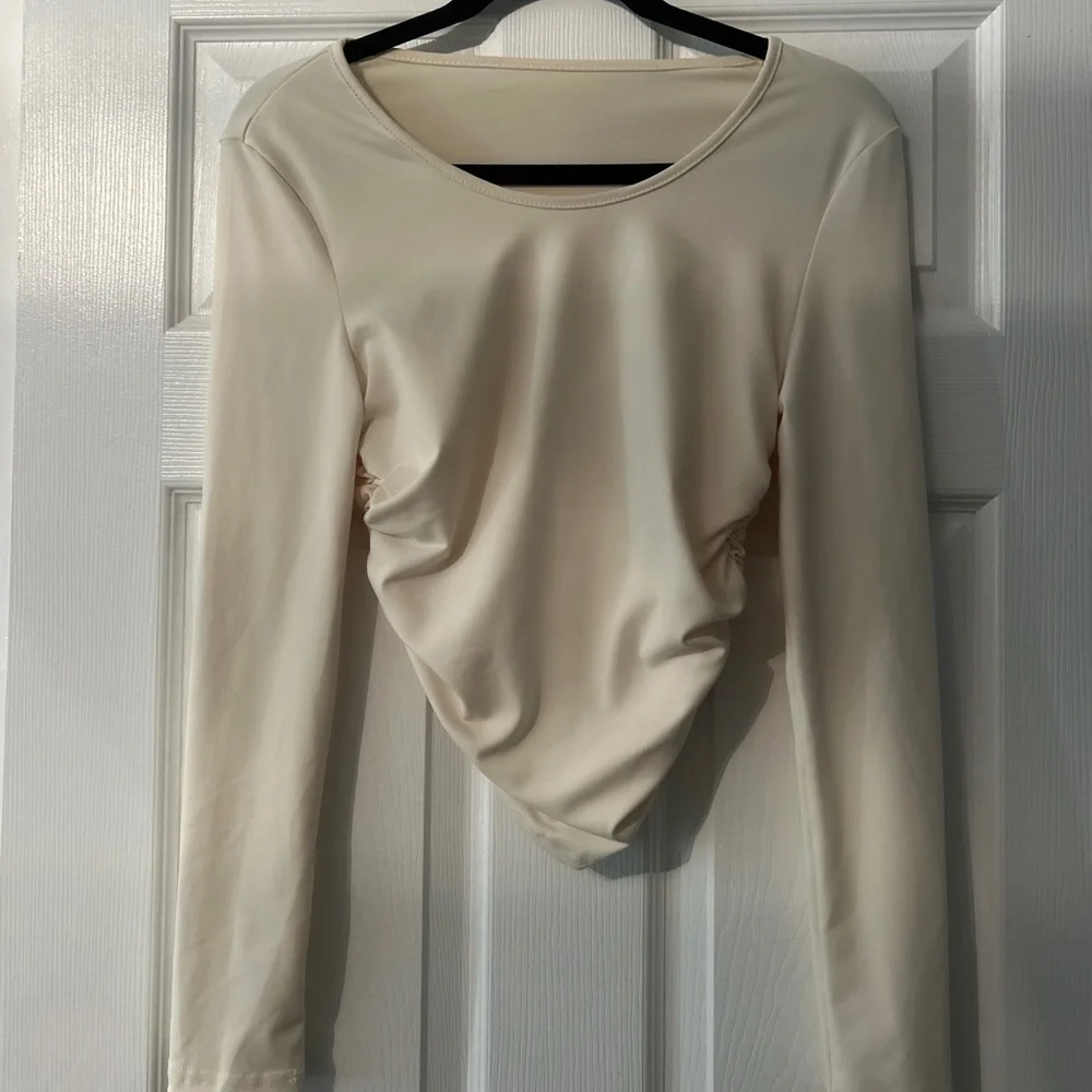 Cream Long Sleeve Women's Top - Picture 3 of 4